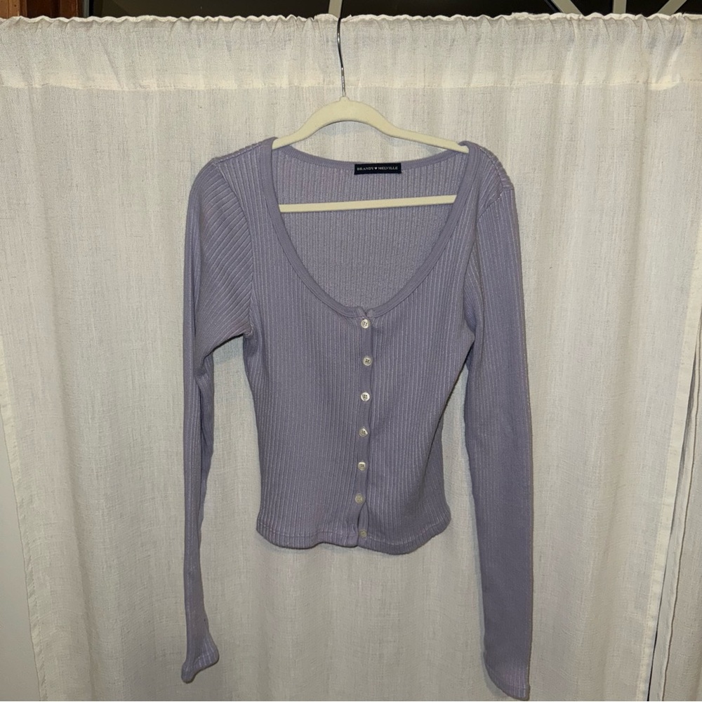 Lilac Ribbed Button-Up Cardigan Brandy Melville - Picture 3 of 4